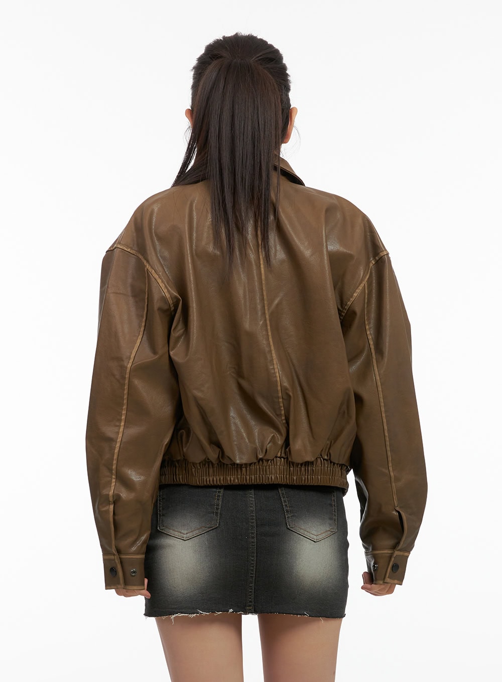 Zip-Up Faux Leather Crop Jacket CS405
