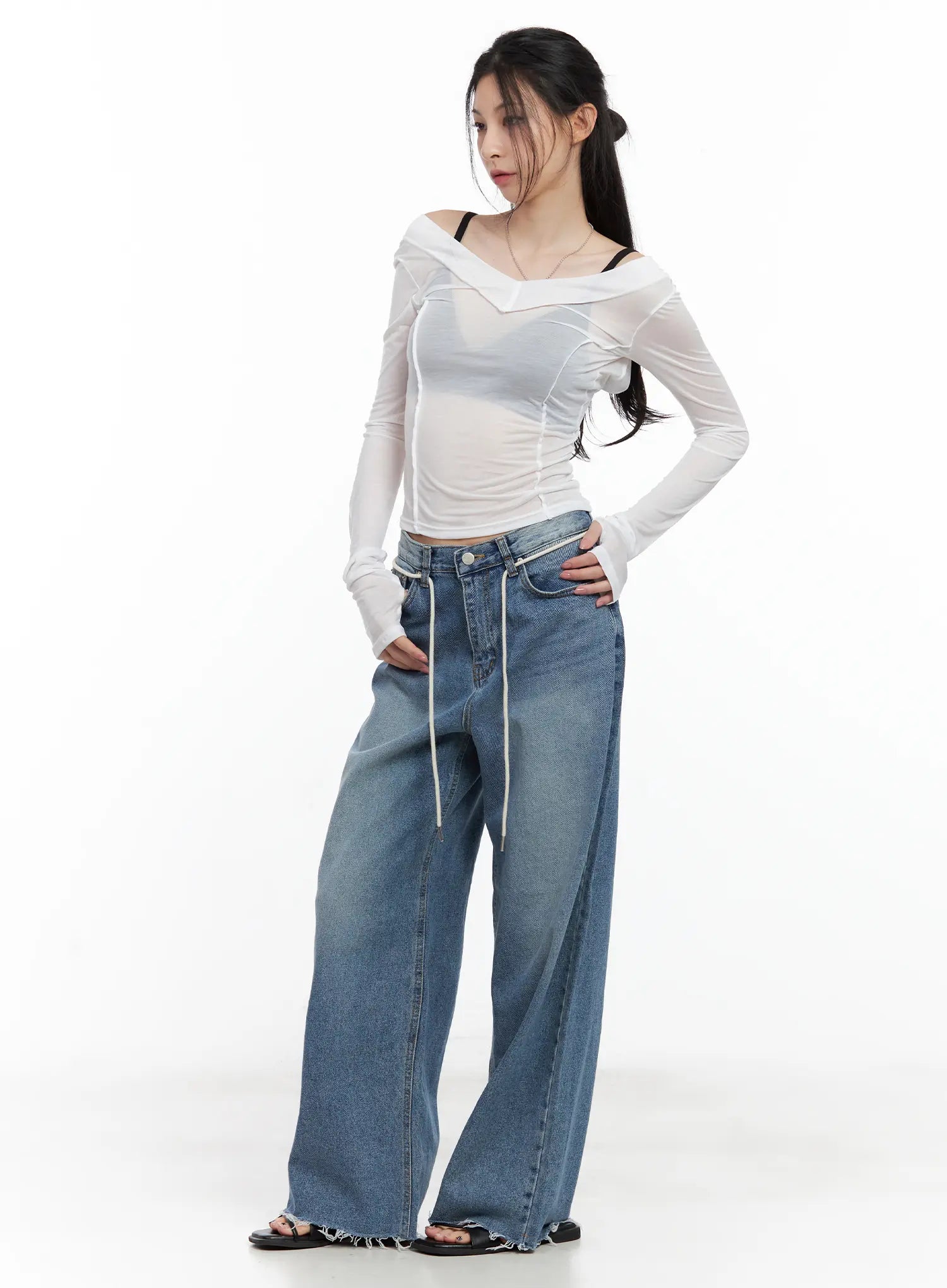 Sheer Back-Slit Long-Sleeve Tee CU530