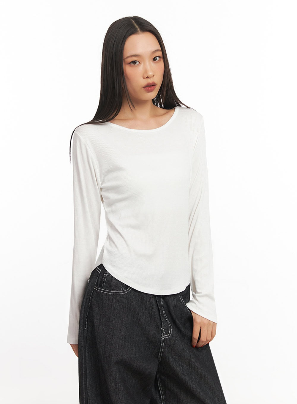 Ribbed Relaxed Long Sleeve Top IA504