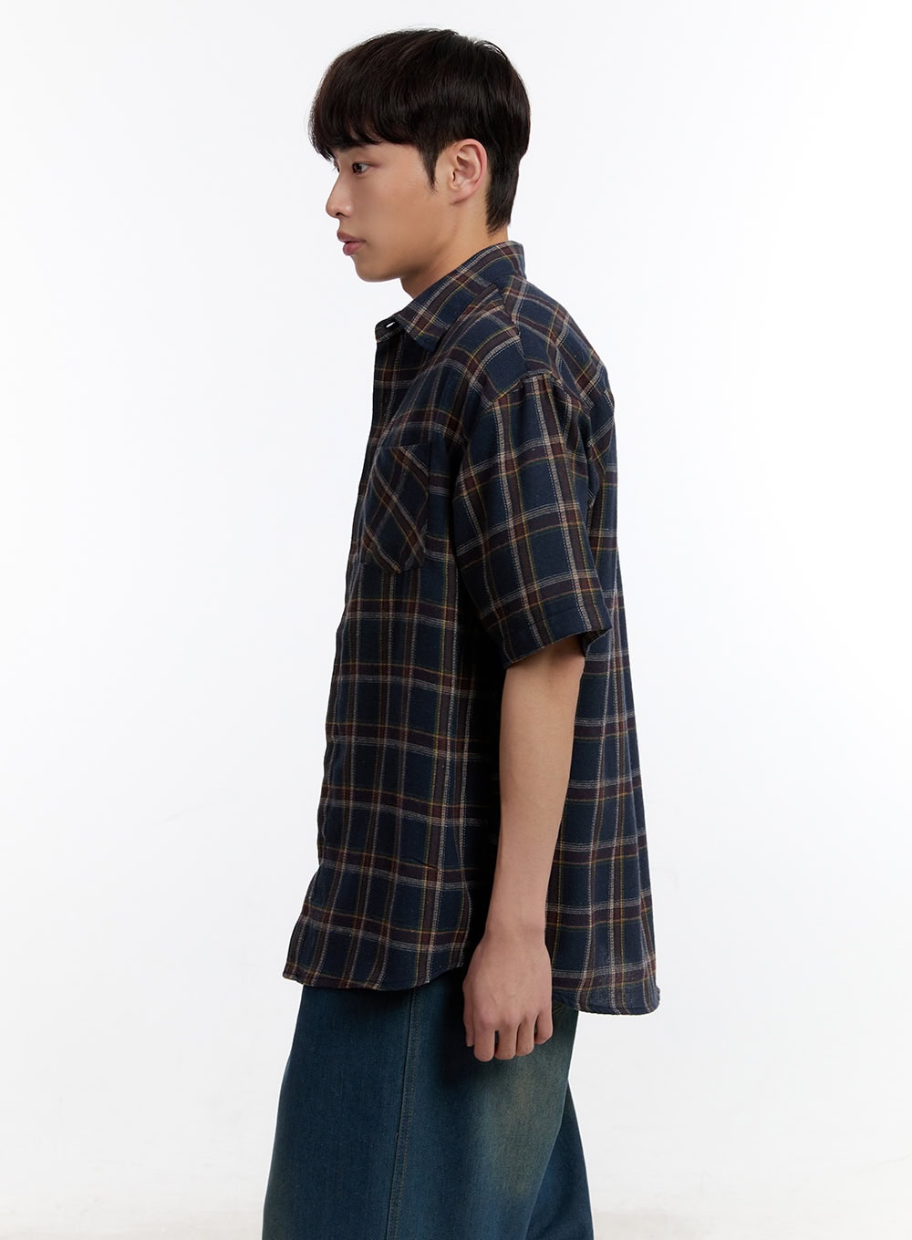 Men's Plaid Collared Oversized Shirt IA507