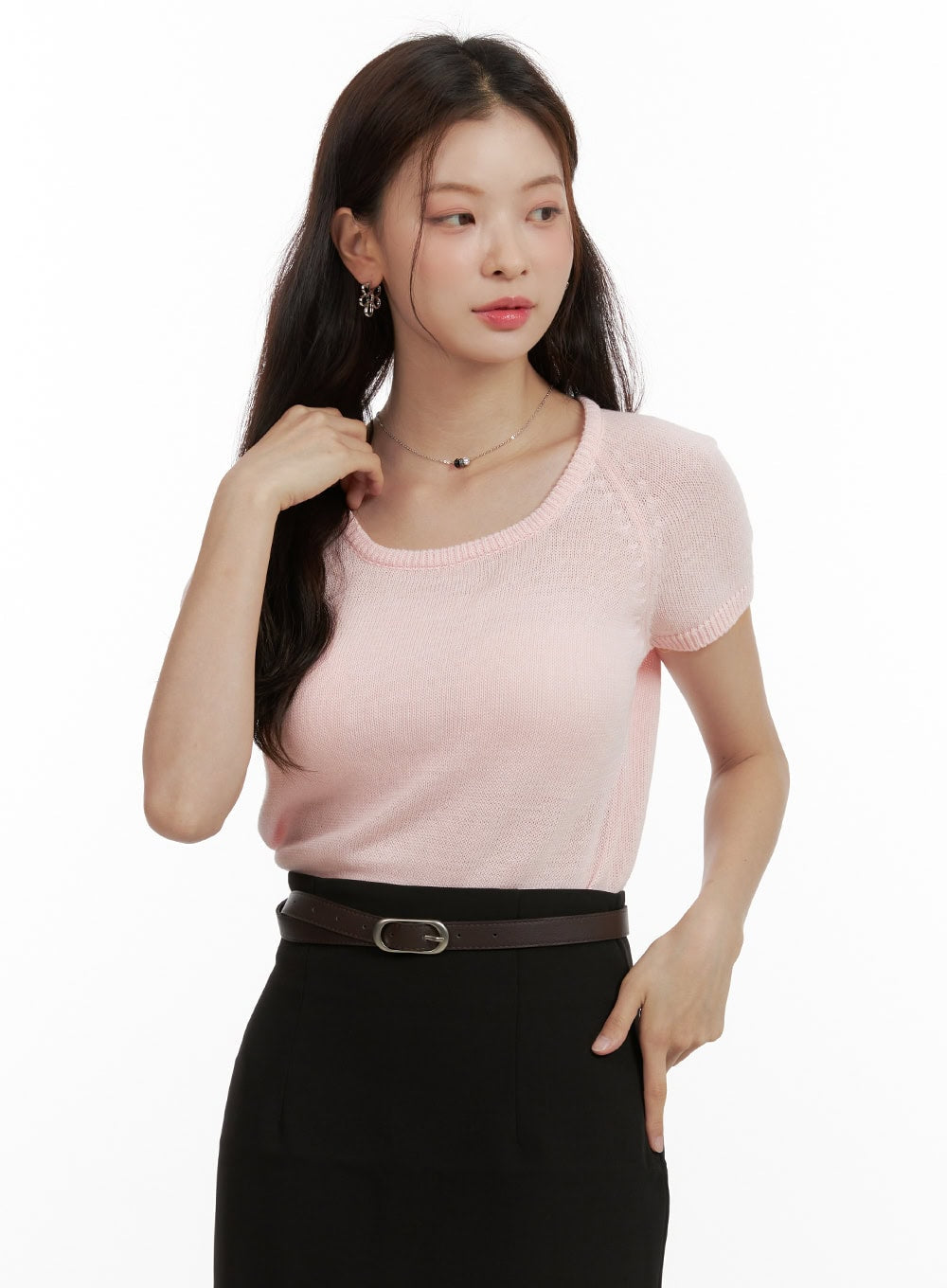 Round Neck Short Sleeve Knit Top OU411