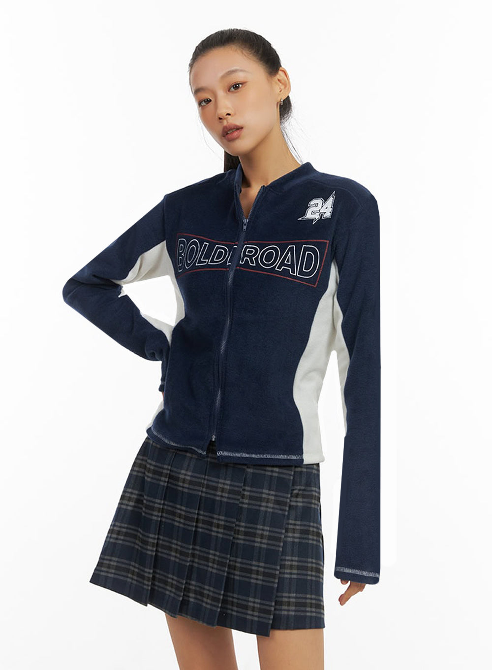 Dark Blue Polyester Slim Fit Hoodie IO409