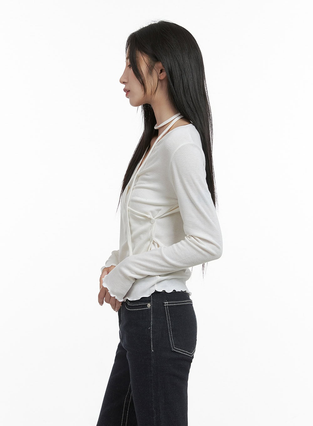 Elegant Buttoned Wrap Long Sleeve Top CS430