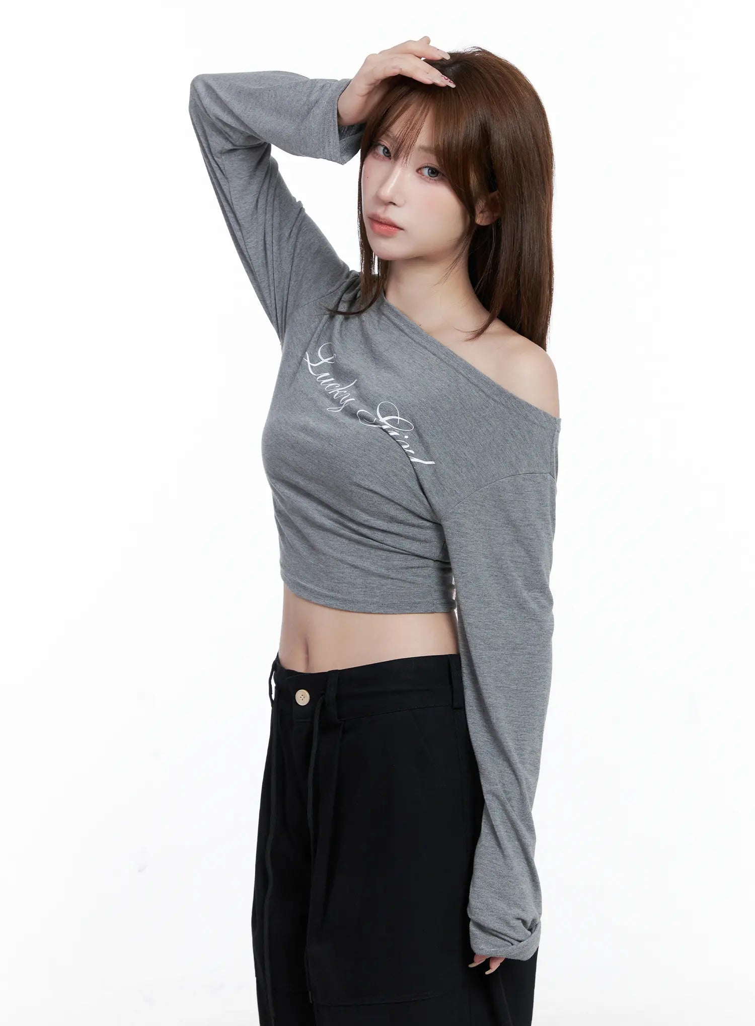 Lucky Girl One-Shoulder Long Sleeve Top CG529