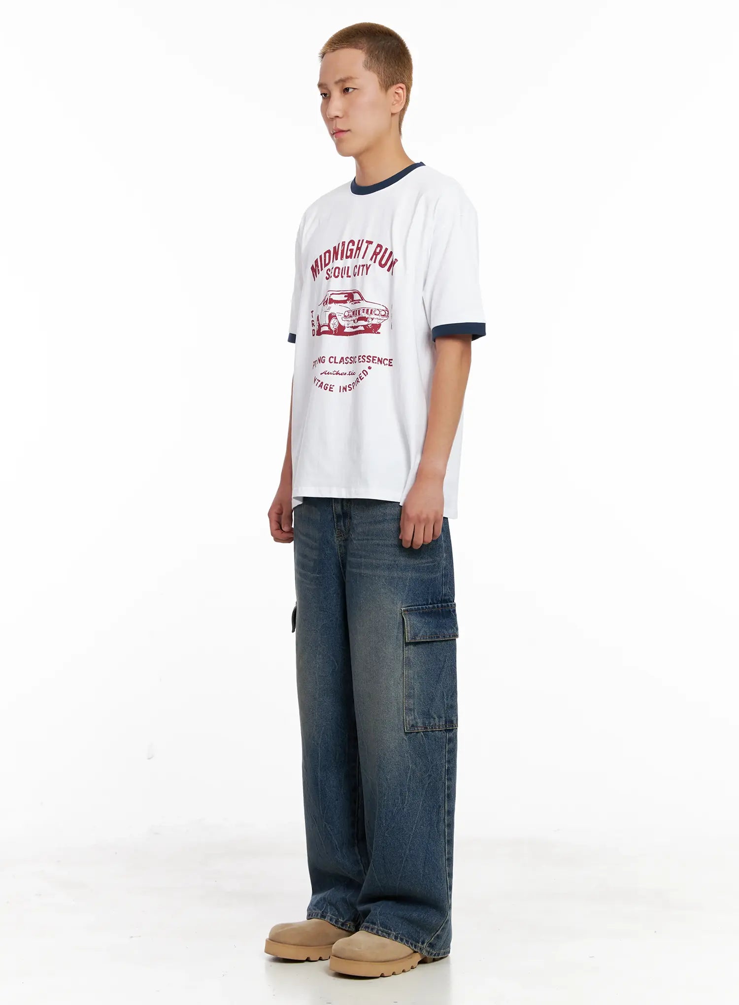 Men's Wide-Leg Cargo Denim Jeans IL518