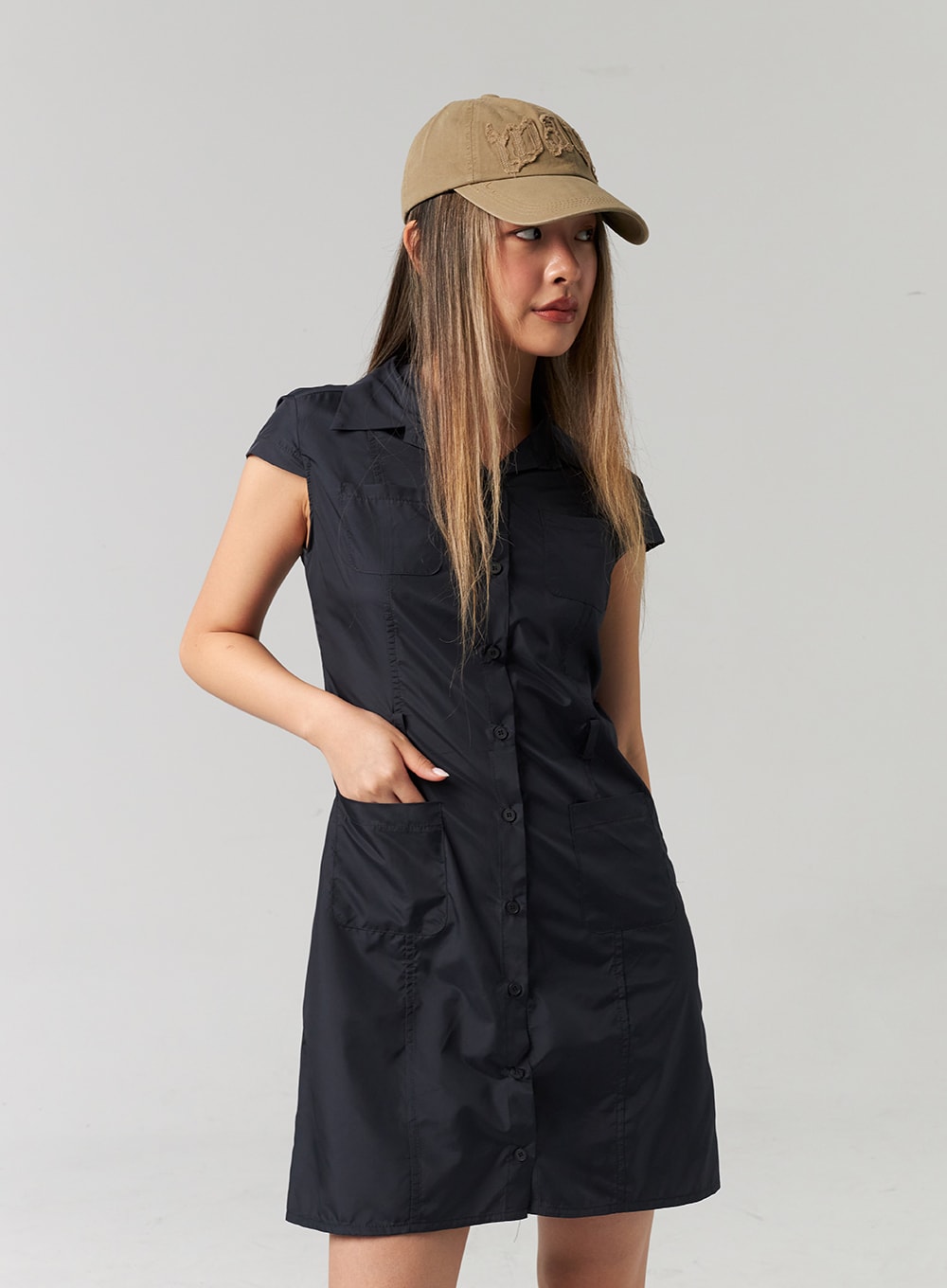 Nylon Button Mini Dress CL307