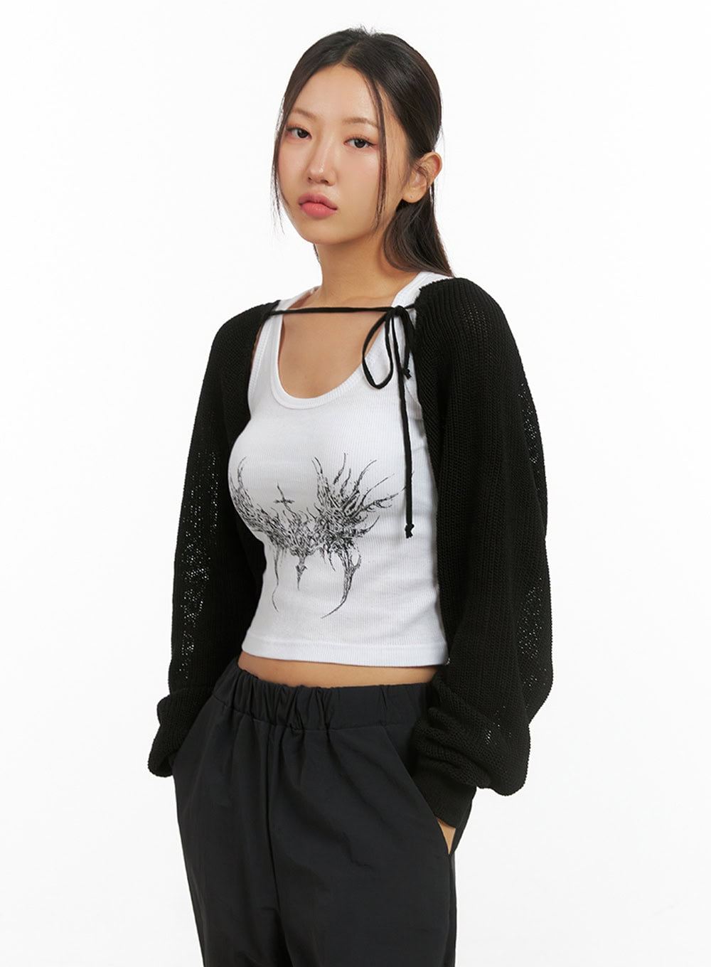 Mesh Bolero Strap Cardigan IS402