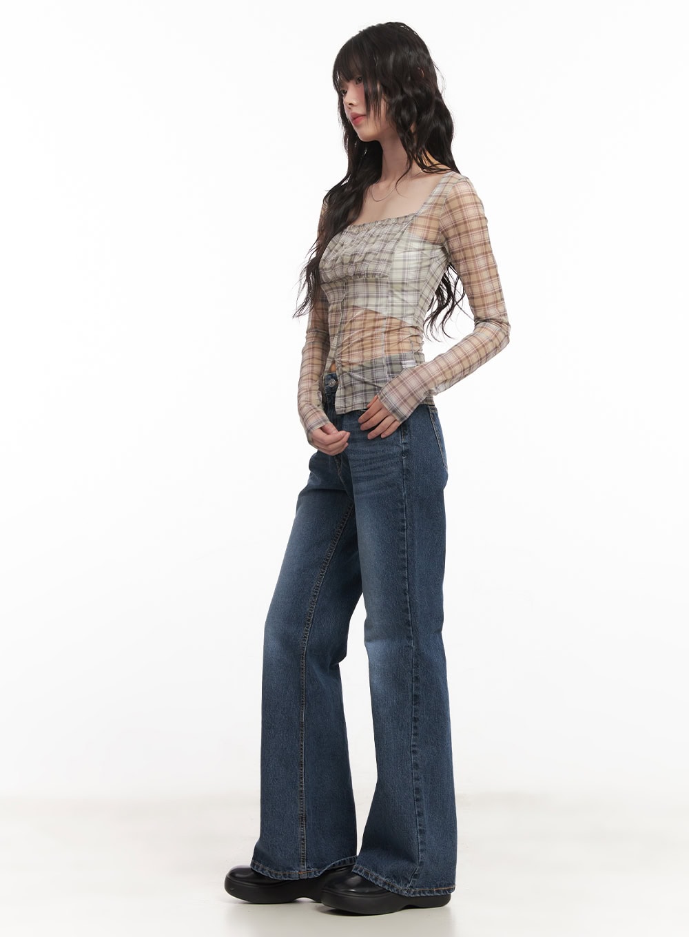 Sheer Checkered Square Neck Crop Top CM520