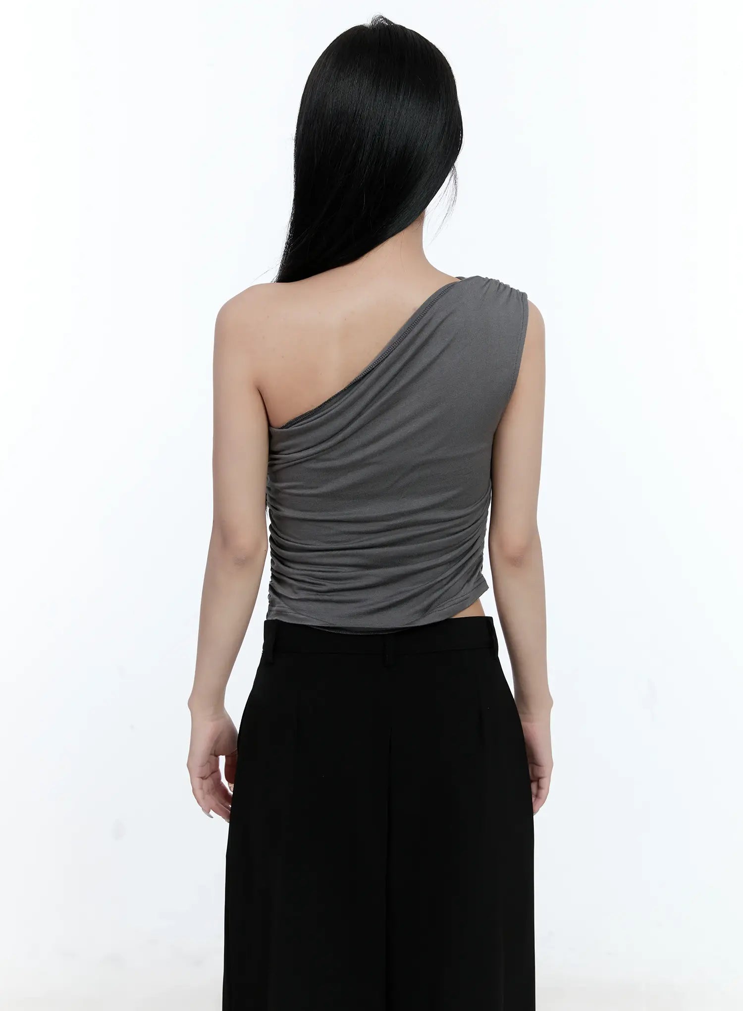 Asymmetric Ruched One-Shoulder Top CL530