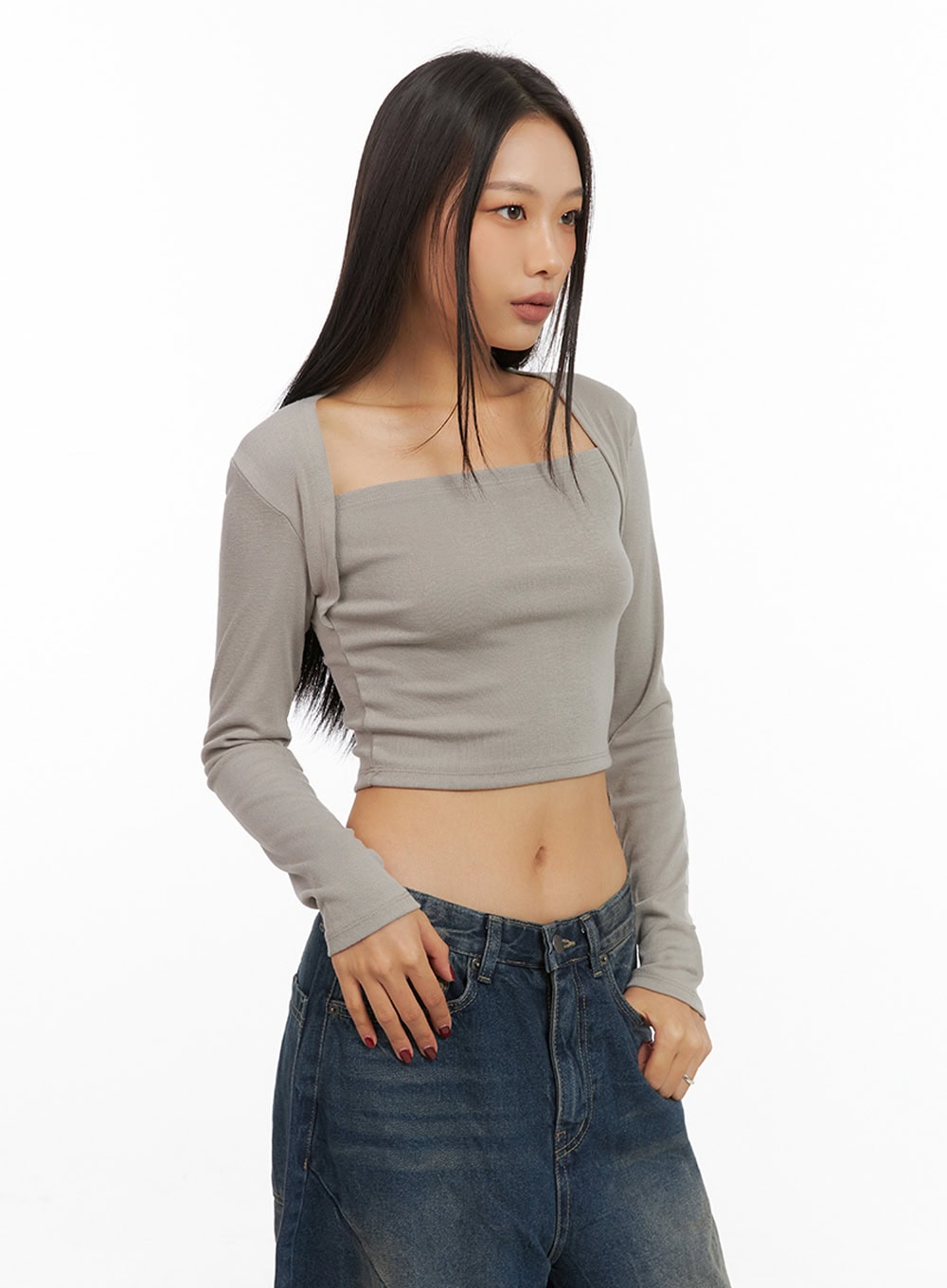 Square Neck Bolero-Style Slim Fit Crop Top IS427