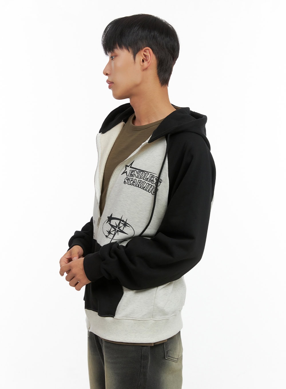 Men's Mixed Color Graphic Zip-Up Cotton Hoodie IS420