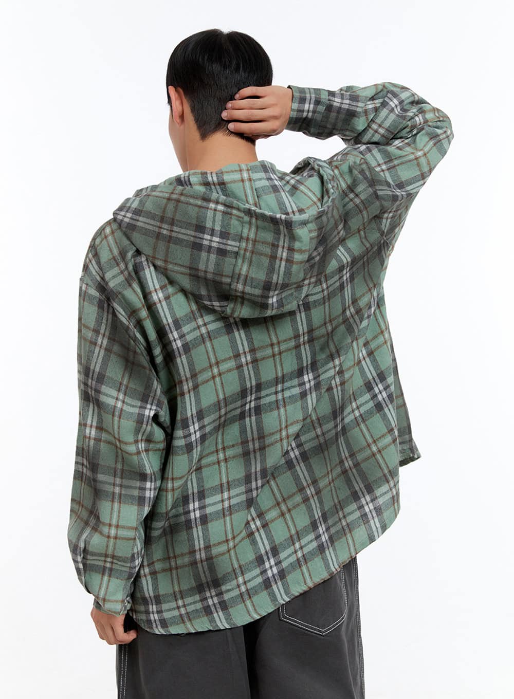 Men's Oversize Checkered Cotton Hooded Shirt IS413