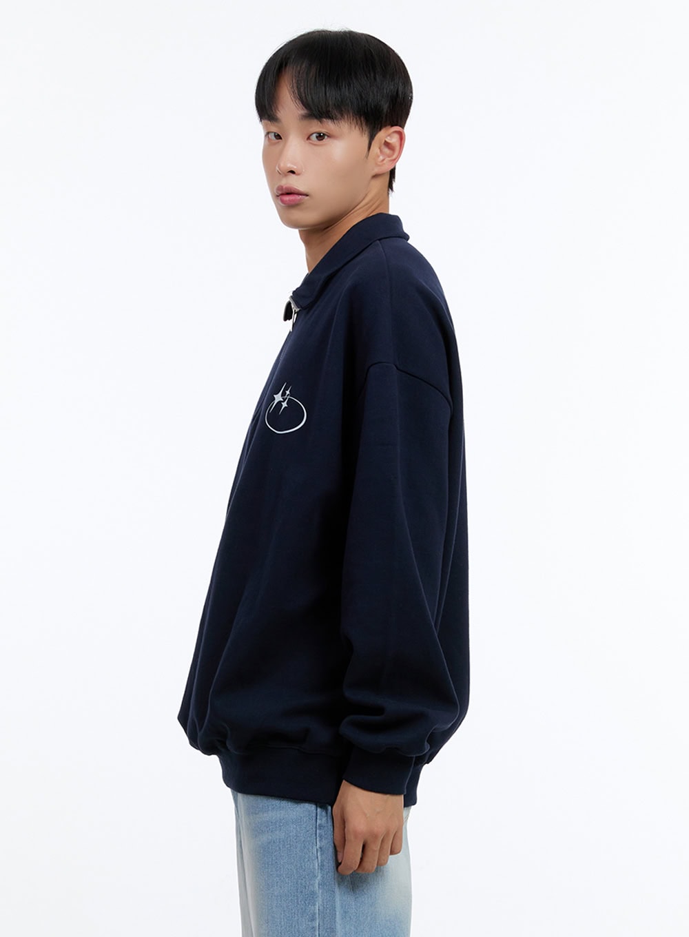 Men's Classic Cotton Half-Zip Graphic Hoodie (Dark blue) IS413