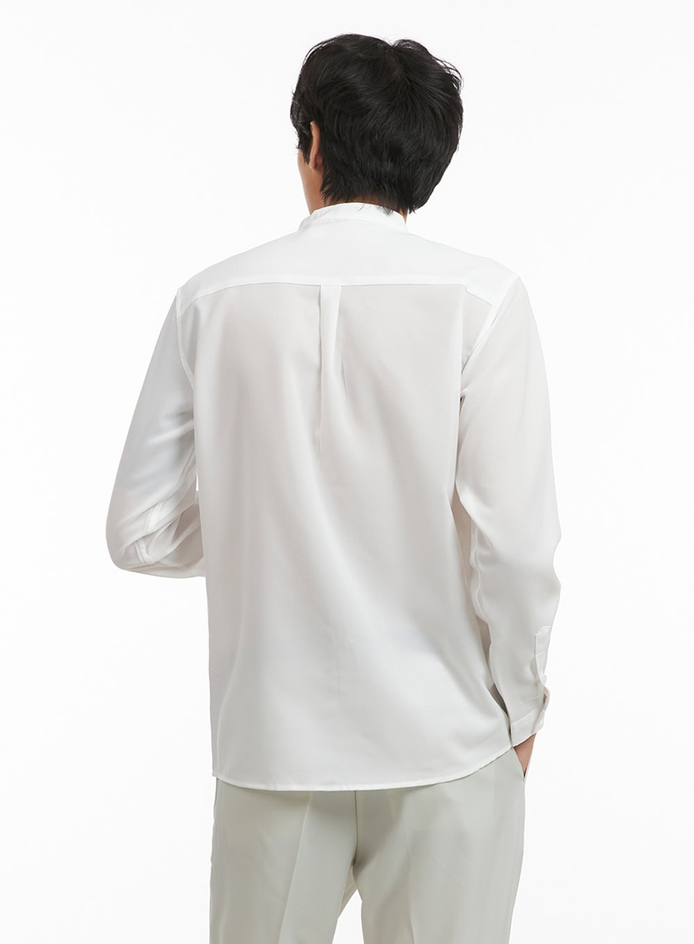 Men's Solid Collarless Long Shirt IY402