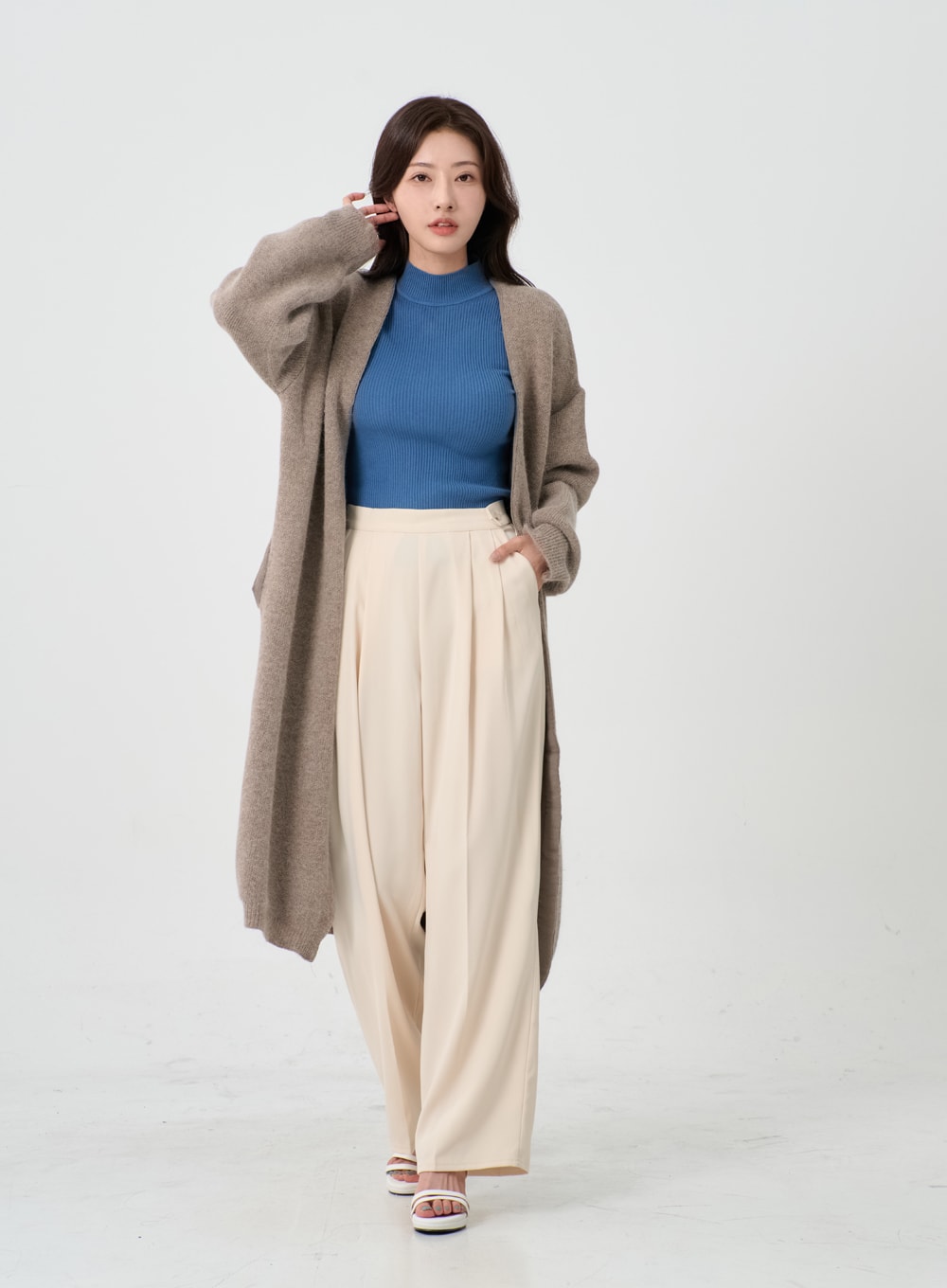 Angora V-Neck No Button Long Cardigan IO12