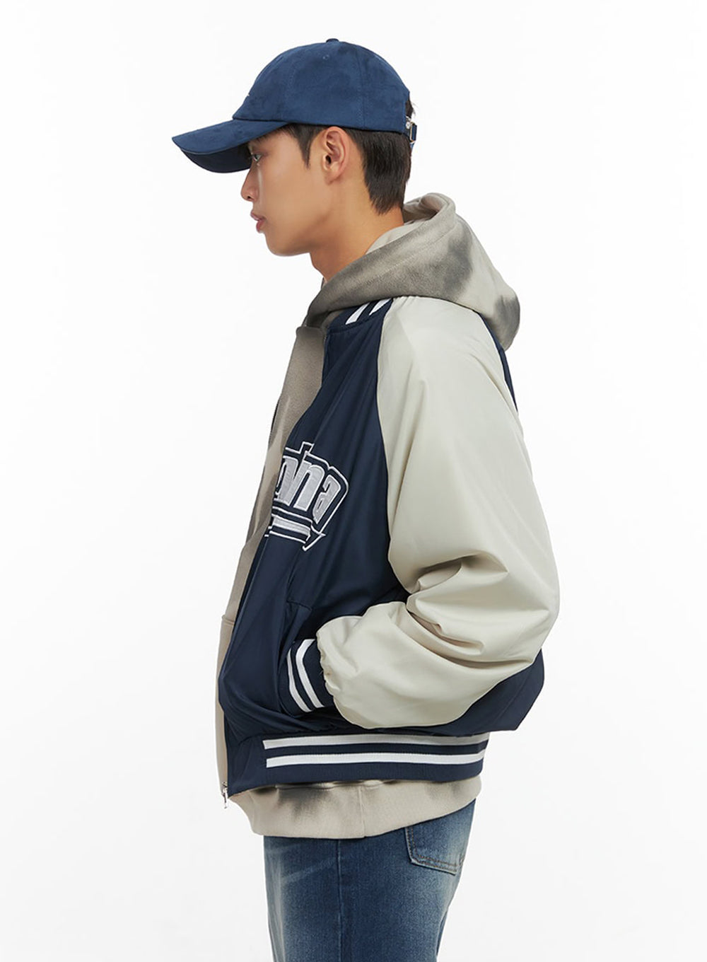 Graphic Nylon Zip Up Varisty jacket  IO420