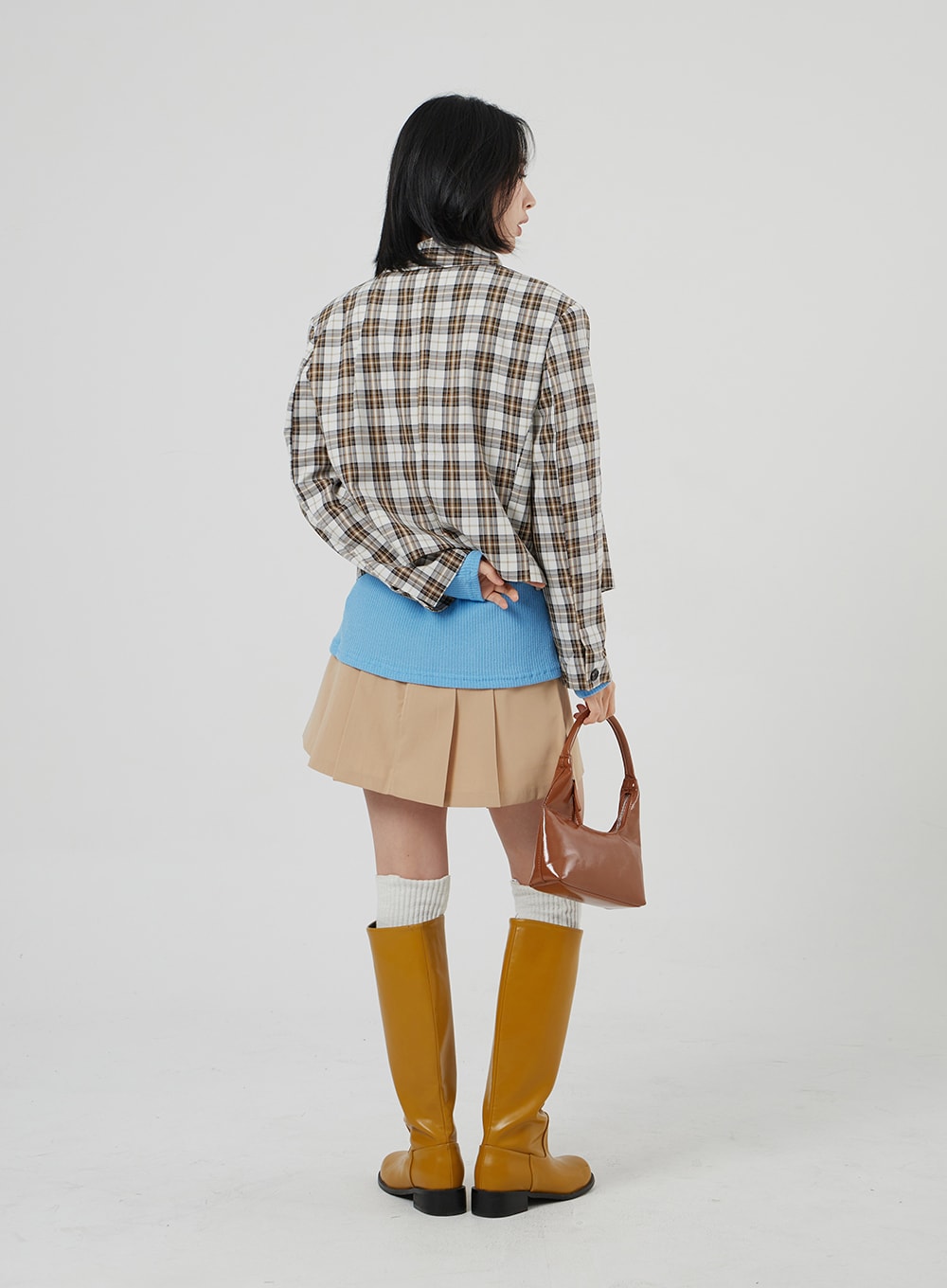 Check Pattern Crop Blazer OF310