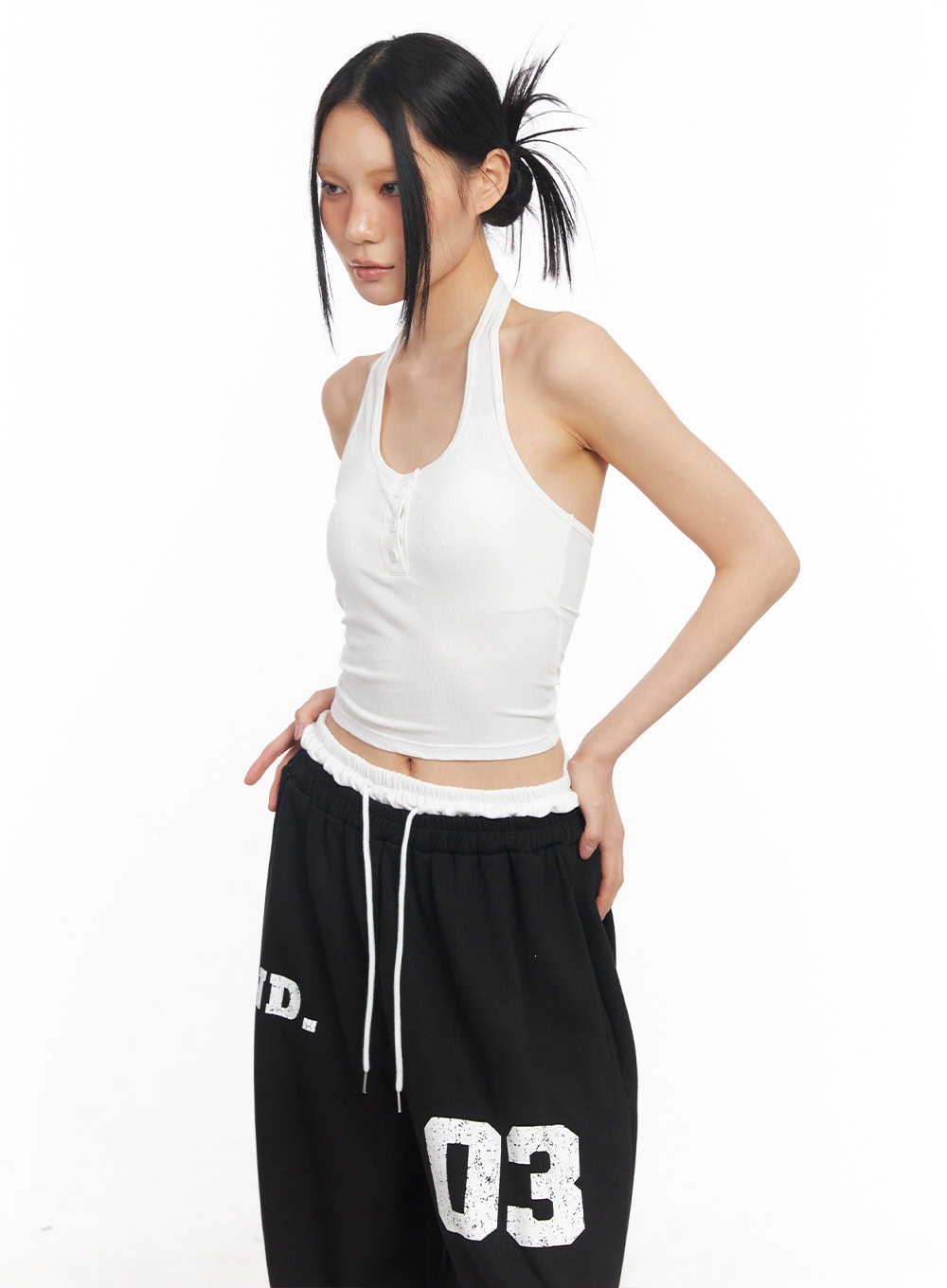 Halter Buttoned Crop Tank Top CY52