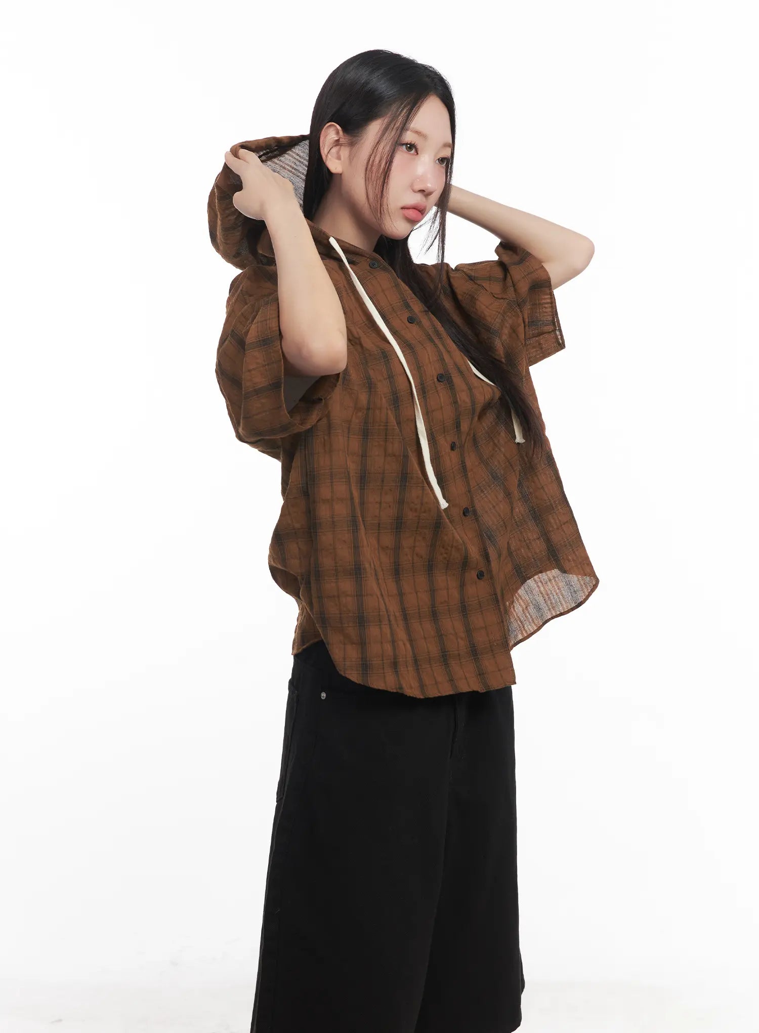 Plaid Hooded Oversized Shirt CU517