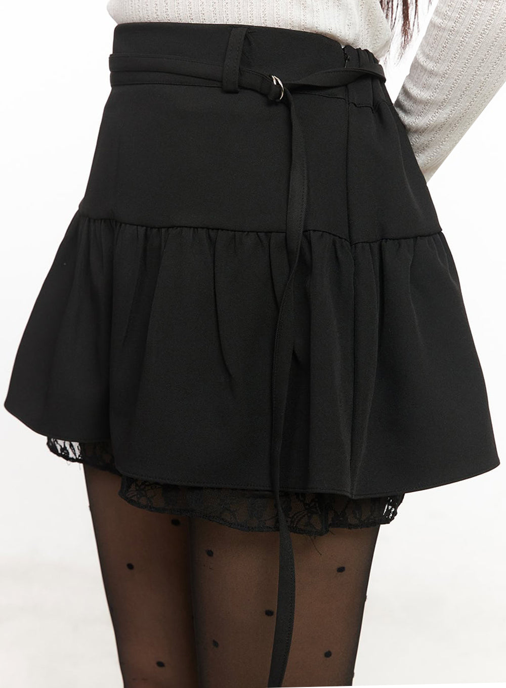Lace Buckle Flare Mini Skirt IM524