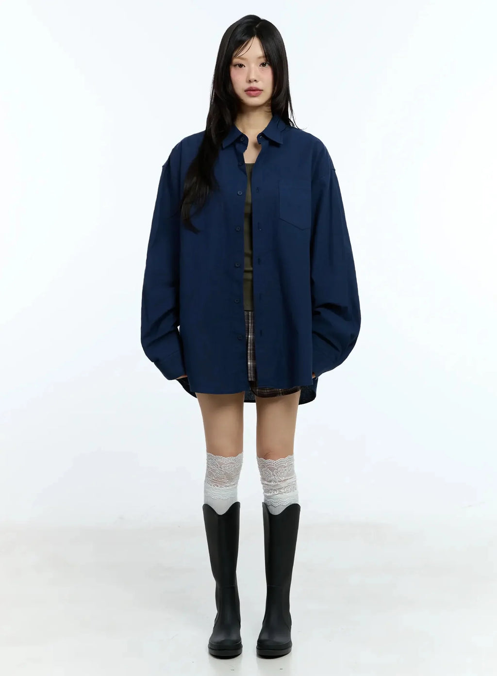Oversized Solid Collared Shirt IU524