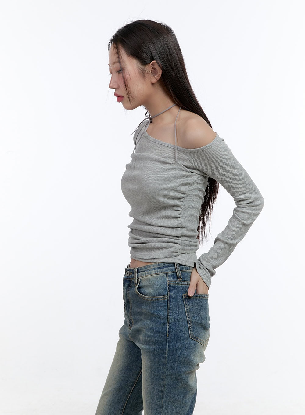 Chic Shirred One-Shoulder Top CS406