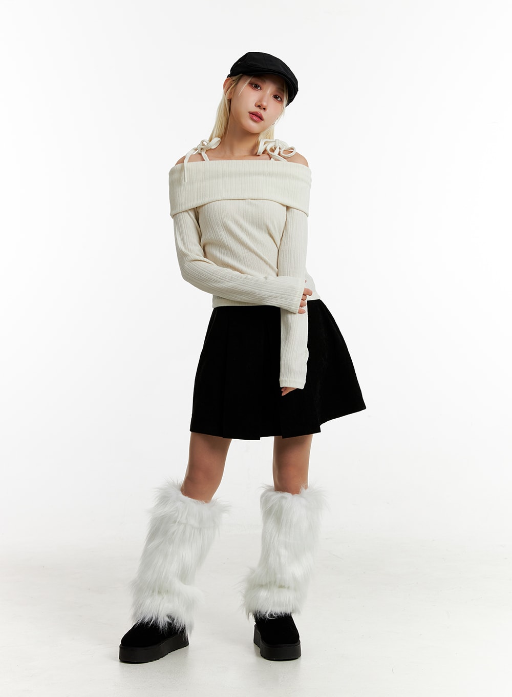 Ribbed Off-Shoulder Long Sleeve Top ID315