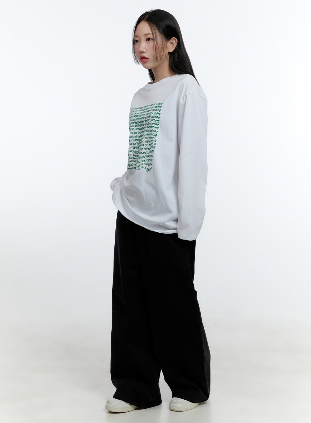 Oversized Graphic Phrase Long Sleeve Top CD424