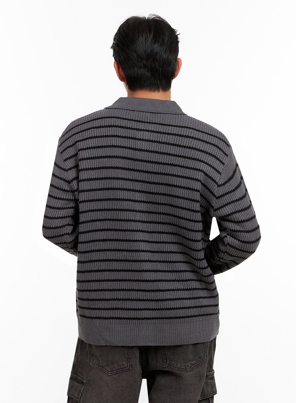 Men's Striped Collared Sweater IN426