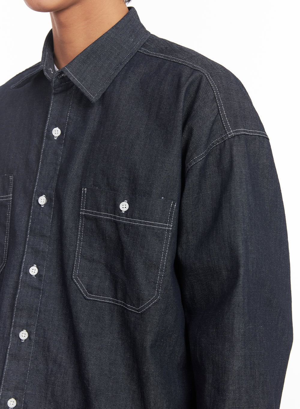 Men's Stitched Button-Up Denim Shirt IA510