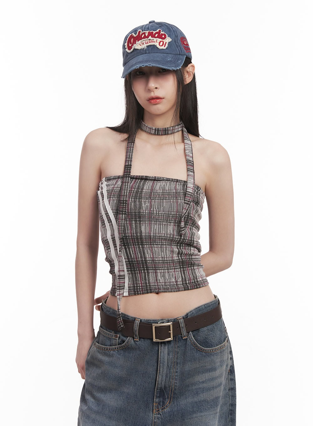 Checkered Tube Top & Scarf Set CM517