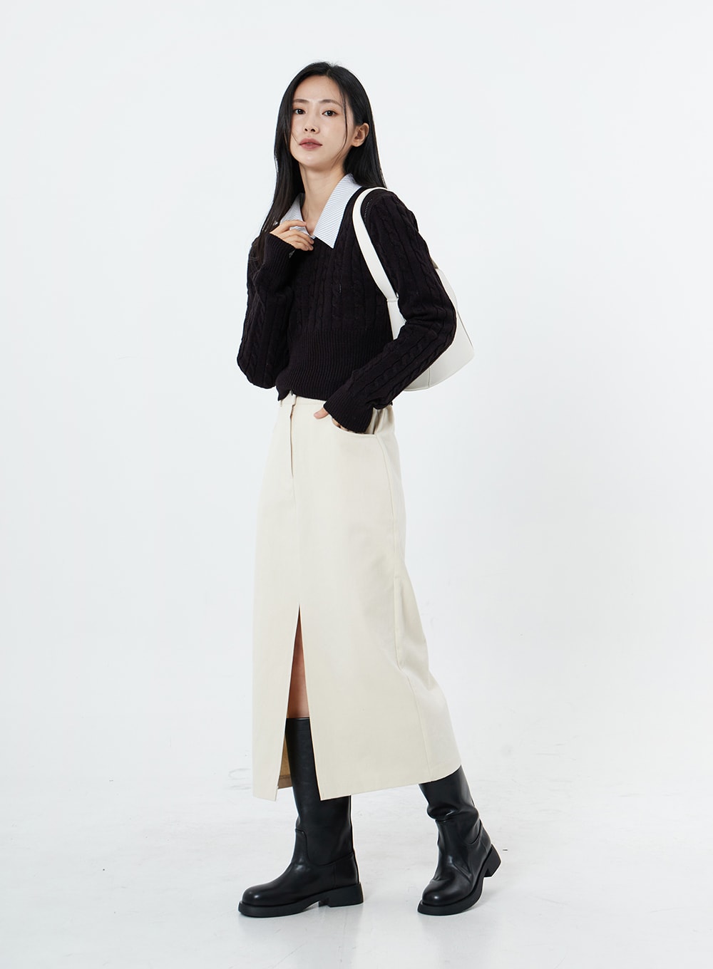 Round Neck Twist Crop Long Sleeve Knit OS26