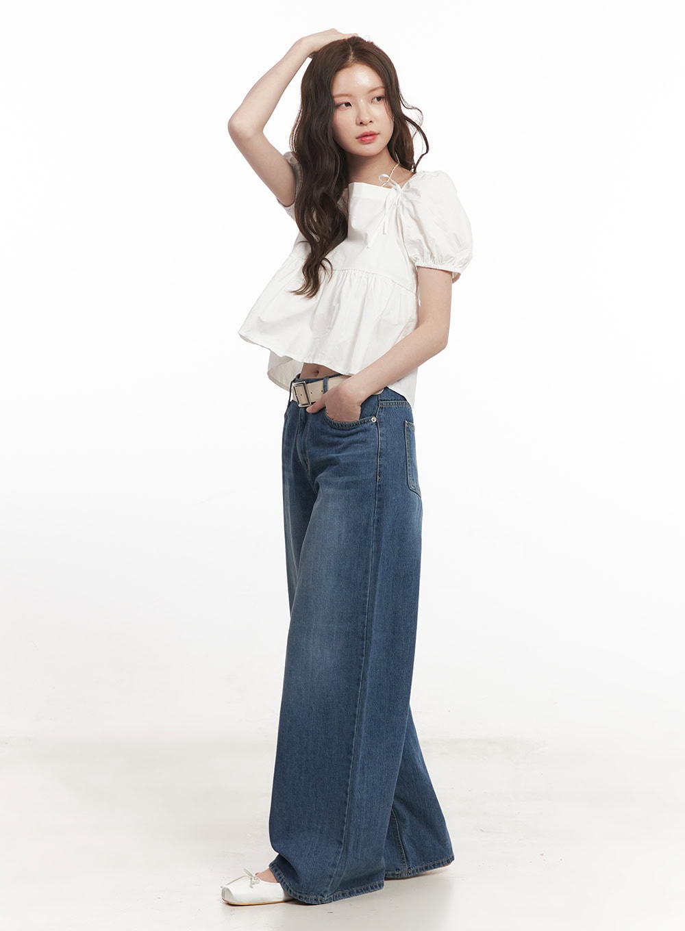 Lovely Ribbon Puff-Sleeve Blouse Top CA501