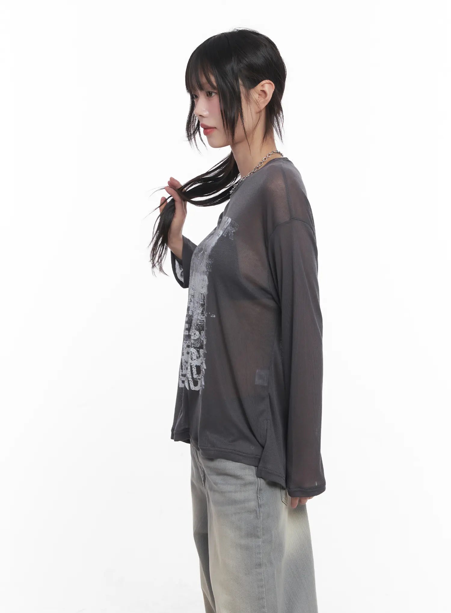 Sheer Graphic Long-Sleeve Shirt  CU520