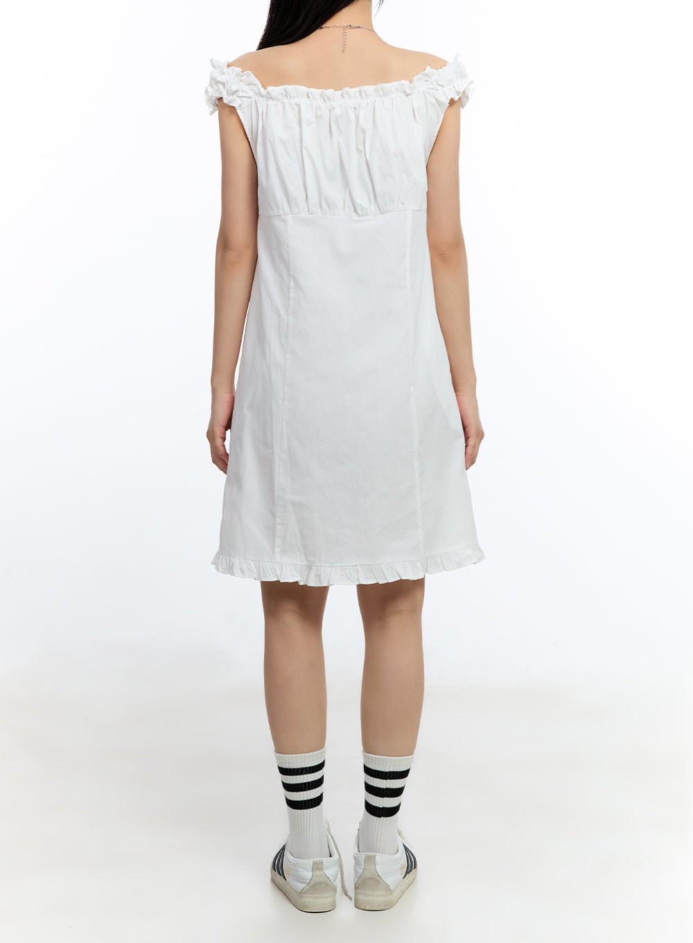 Frill Buttoned Off-Shoulder Midi Dress IU503