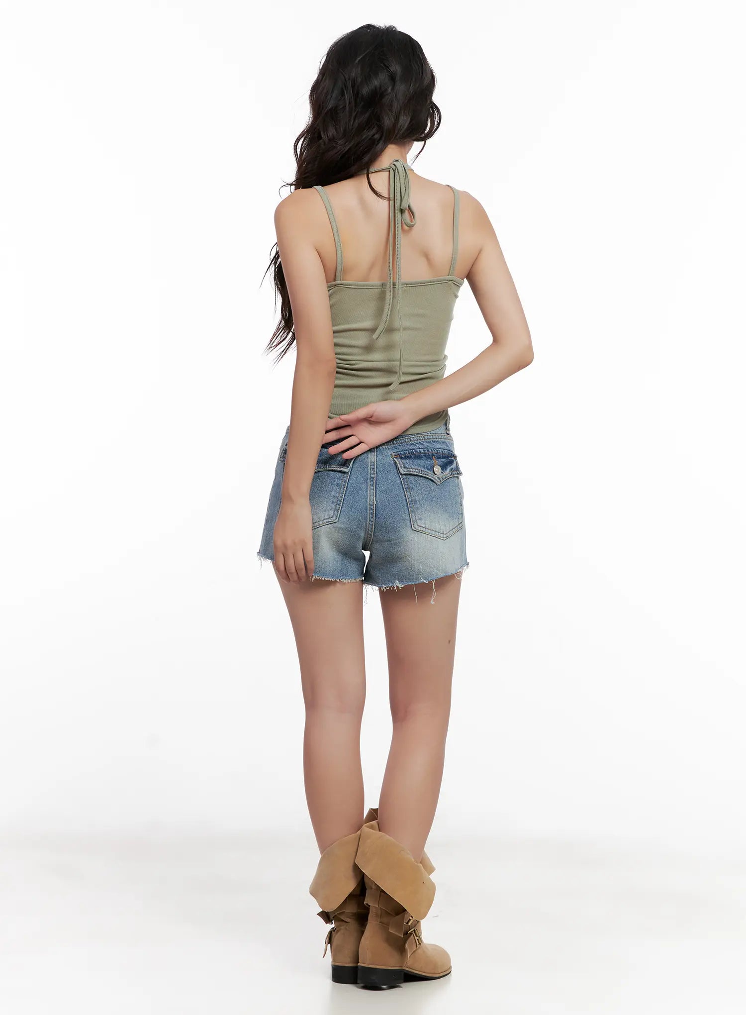 Shirred Cropped Halter Tank CL521