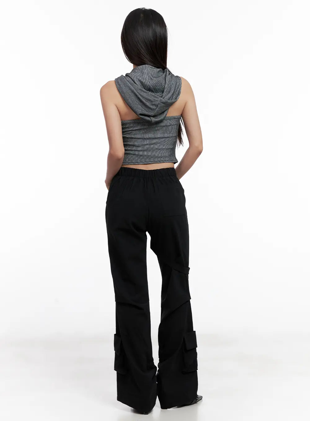 Ribbed Button Hoodie Crop Tank CL518