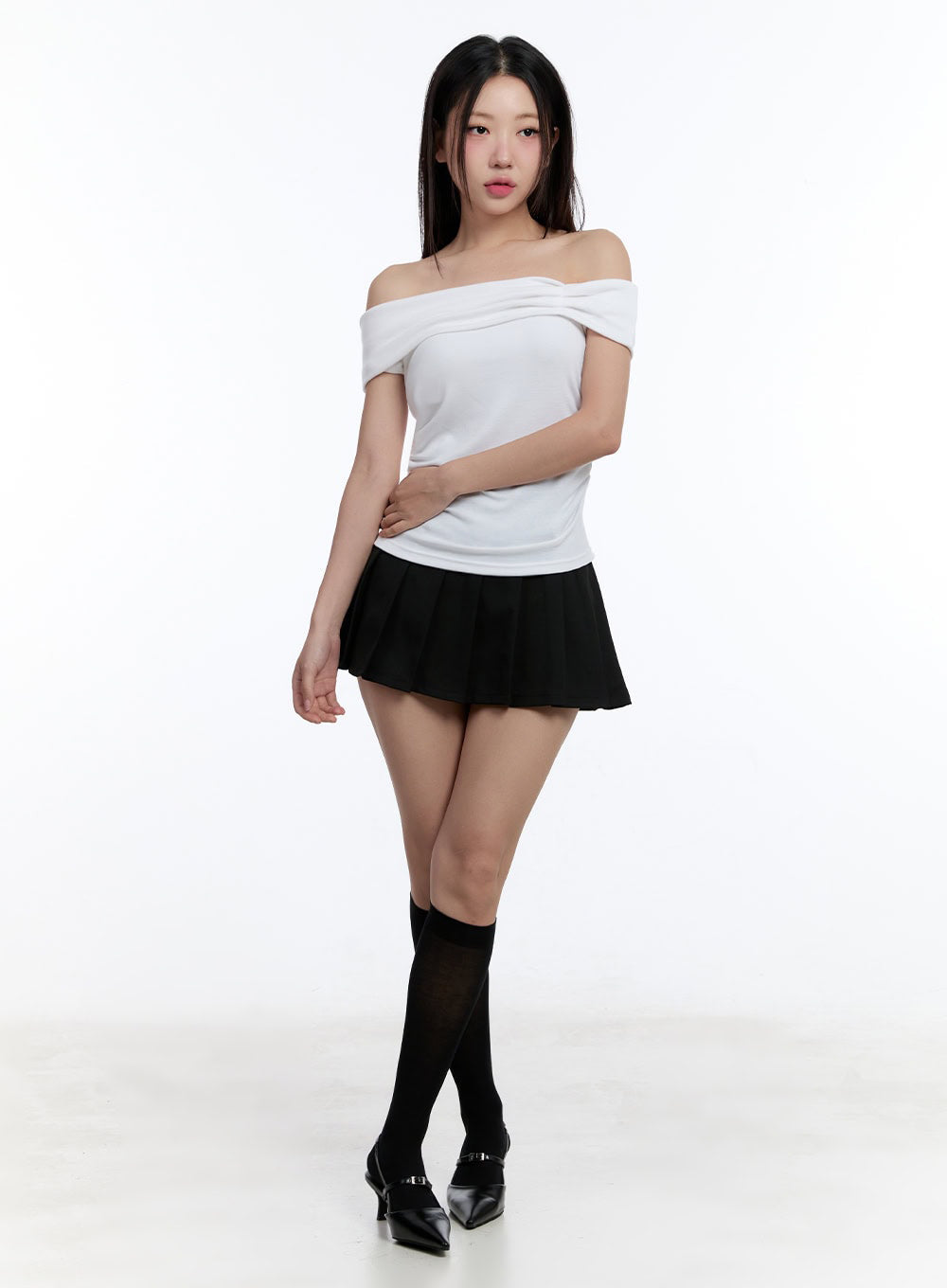 Ribbon Shirred Off-Shoulder Top IU503