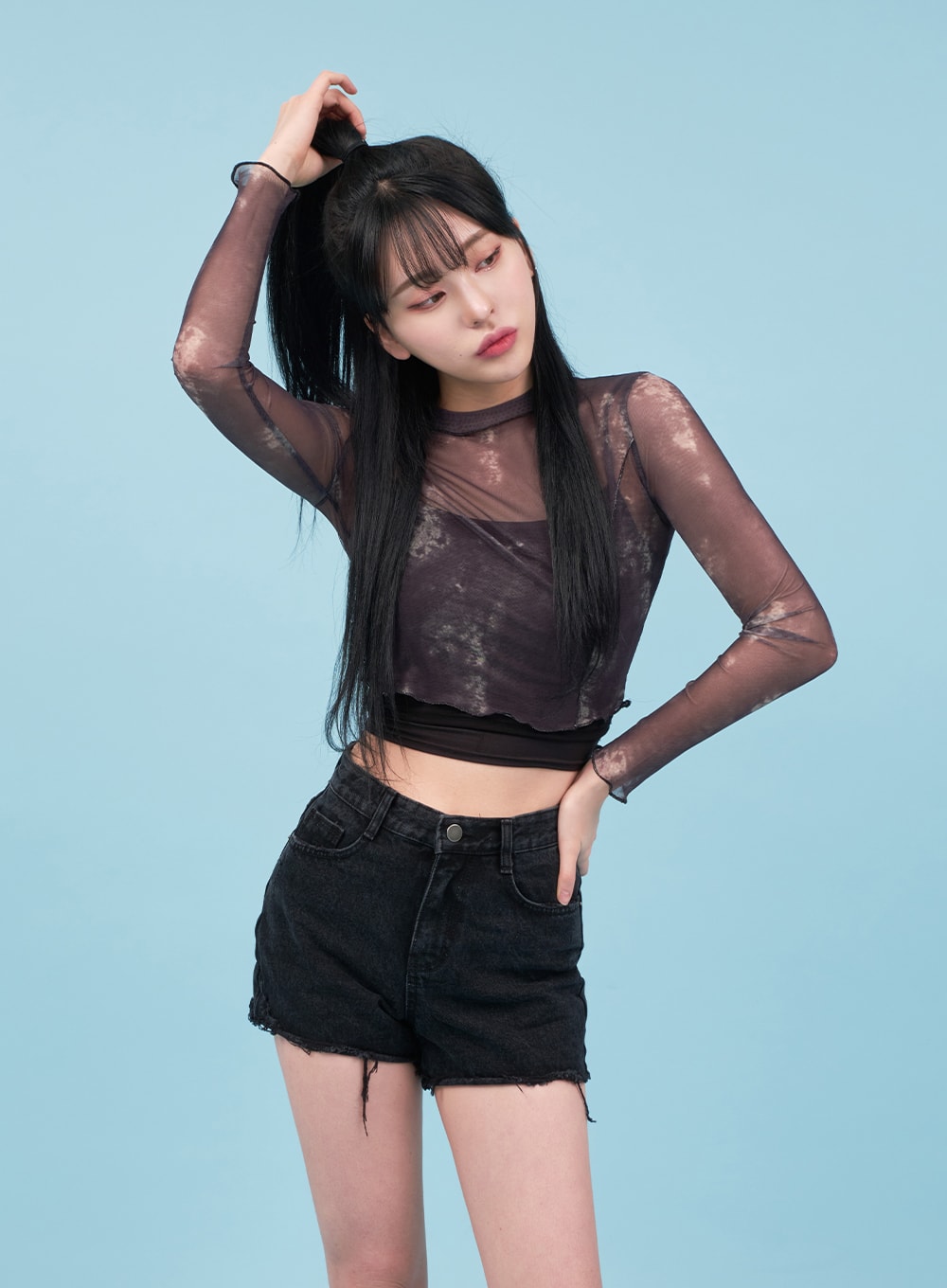 Tie-dye Sheer Cropped Long-sleeve Top CA07