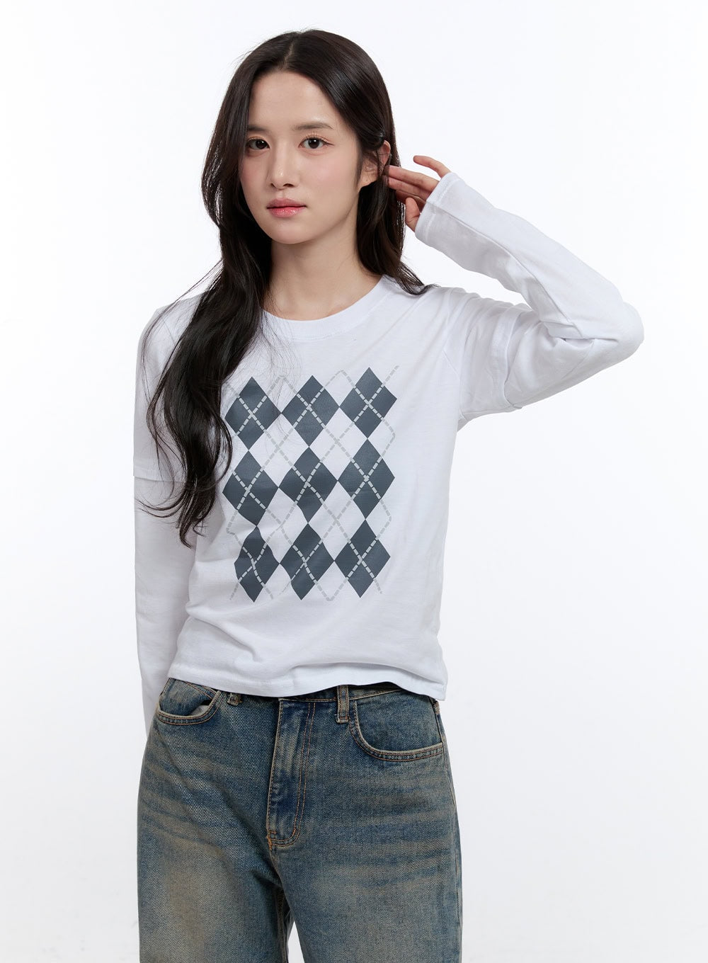 Argyle Print Long Sleeve Top ON418