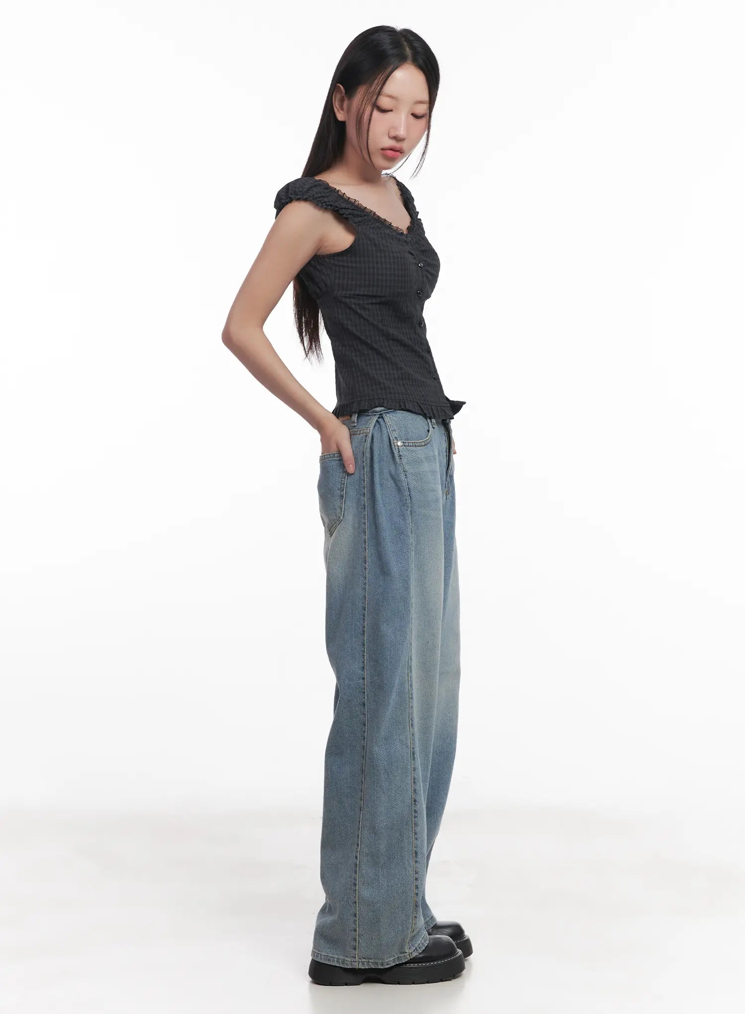 Shirred Frill Sleeveless Top CU516