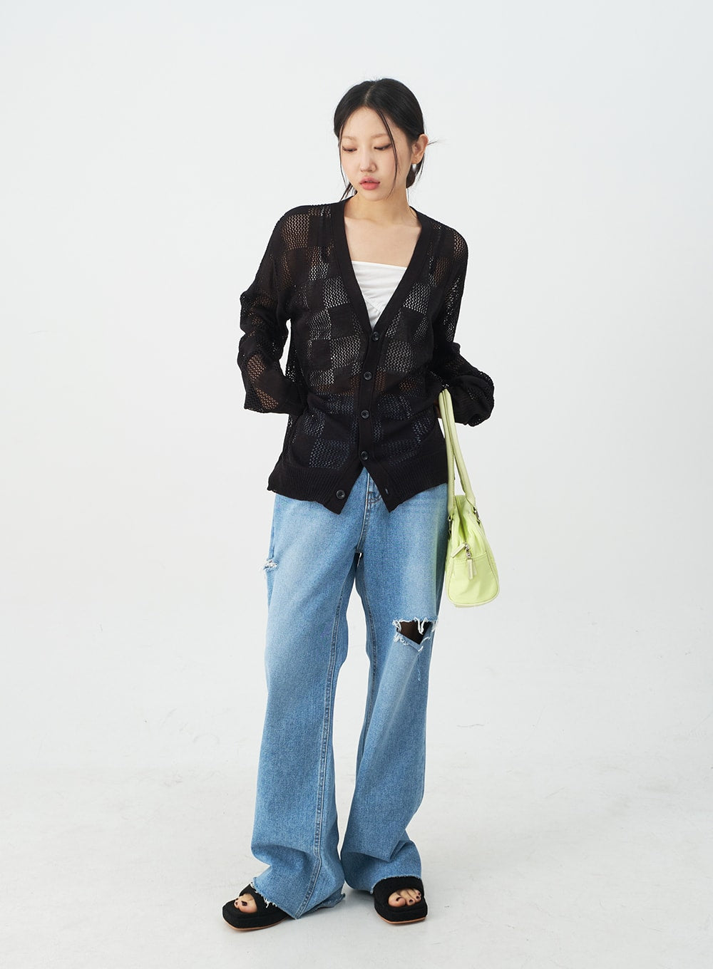 Checkered Oversized Cardigan CJ09