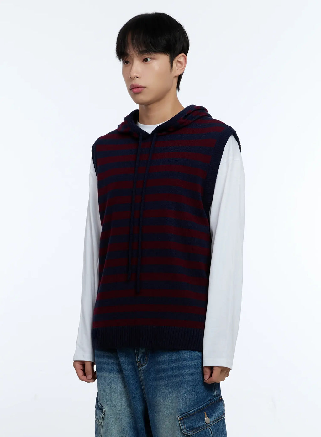 Men's Striped Knit Sleeveless Hoodie IG515