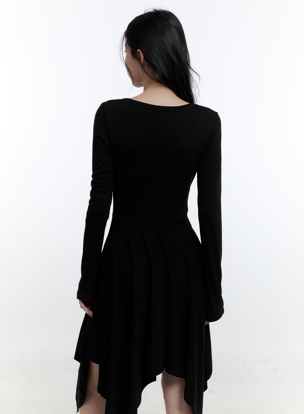 Flared Asymmetric Long Sleeve Midi Dress CJ522
