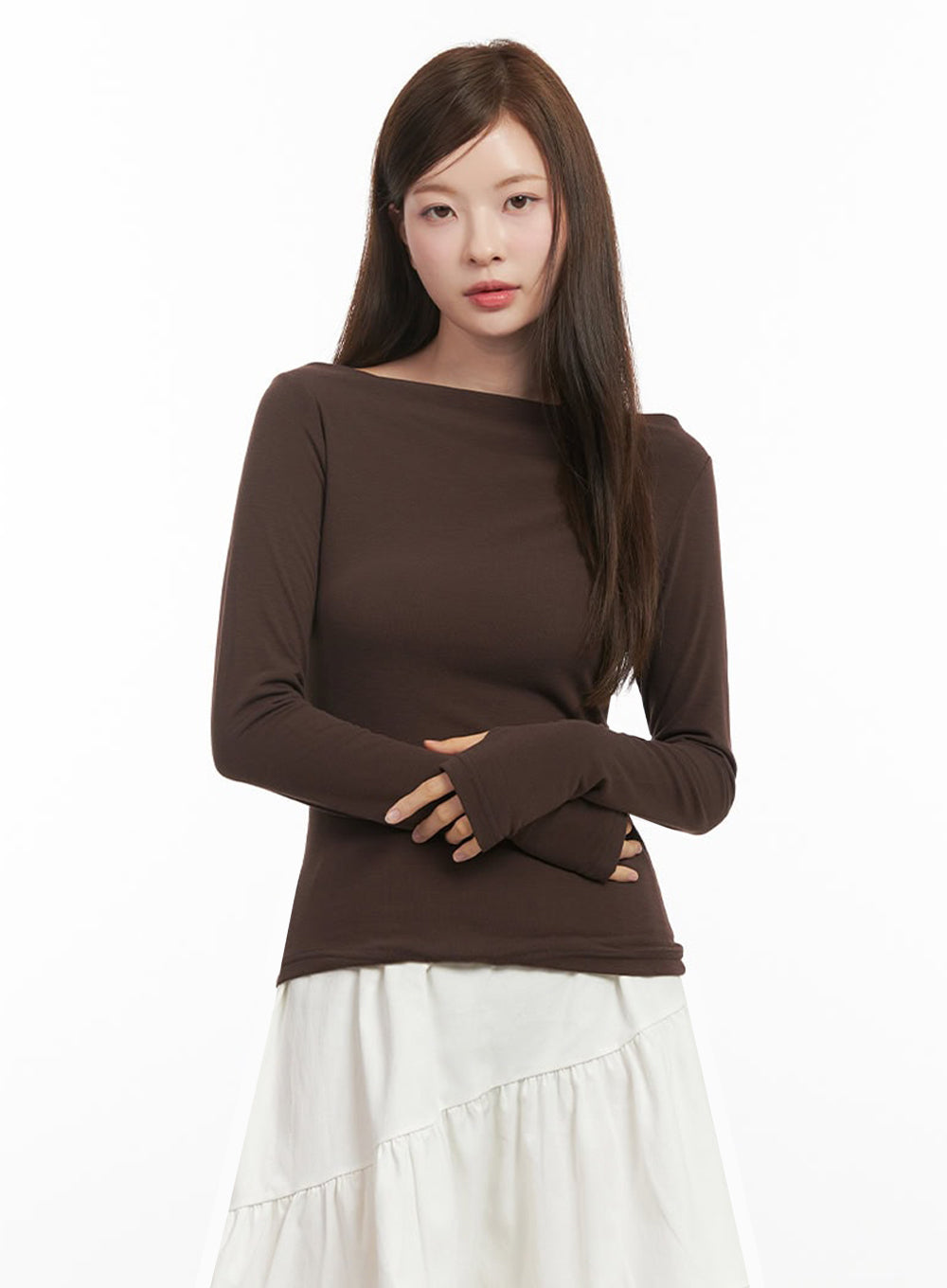 Chic Boat Neck Long Sleeve Top IJ527