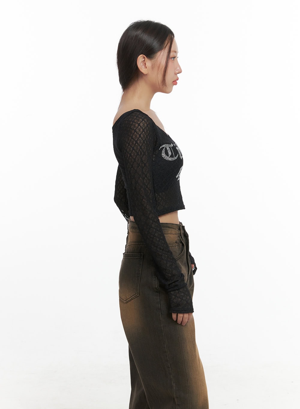 Lettering Mesh Crop Long Sleeve Tee CO404