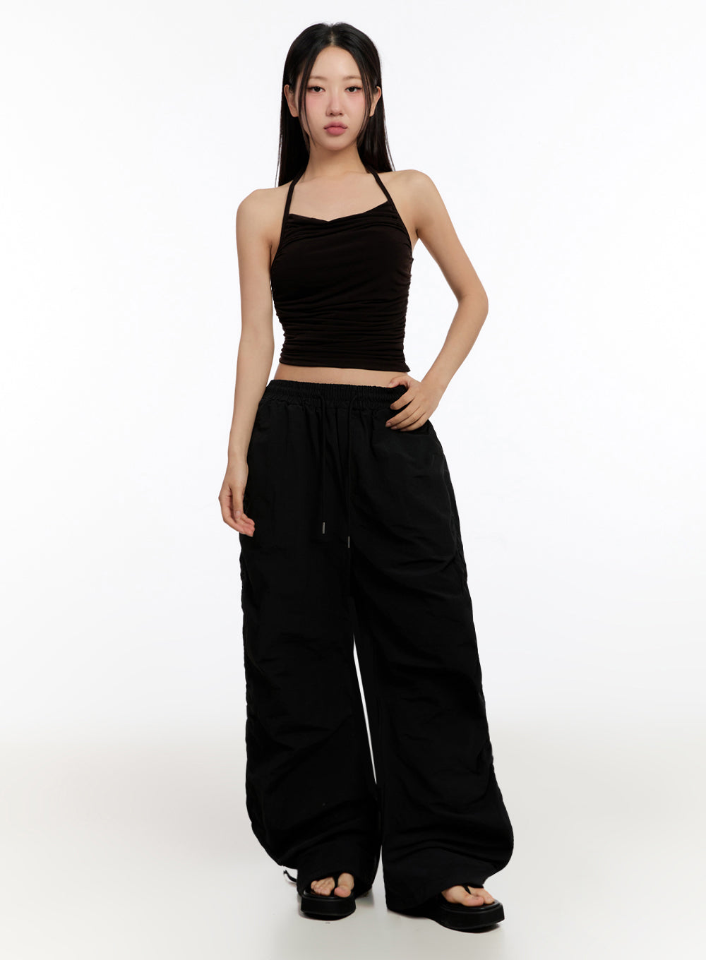 Adjustable Wide-Leg Nylon Pants IU509
