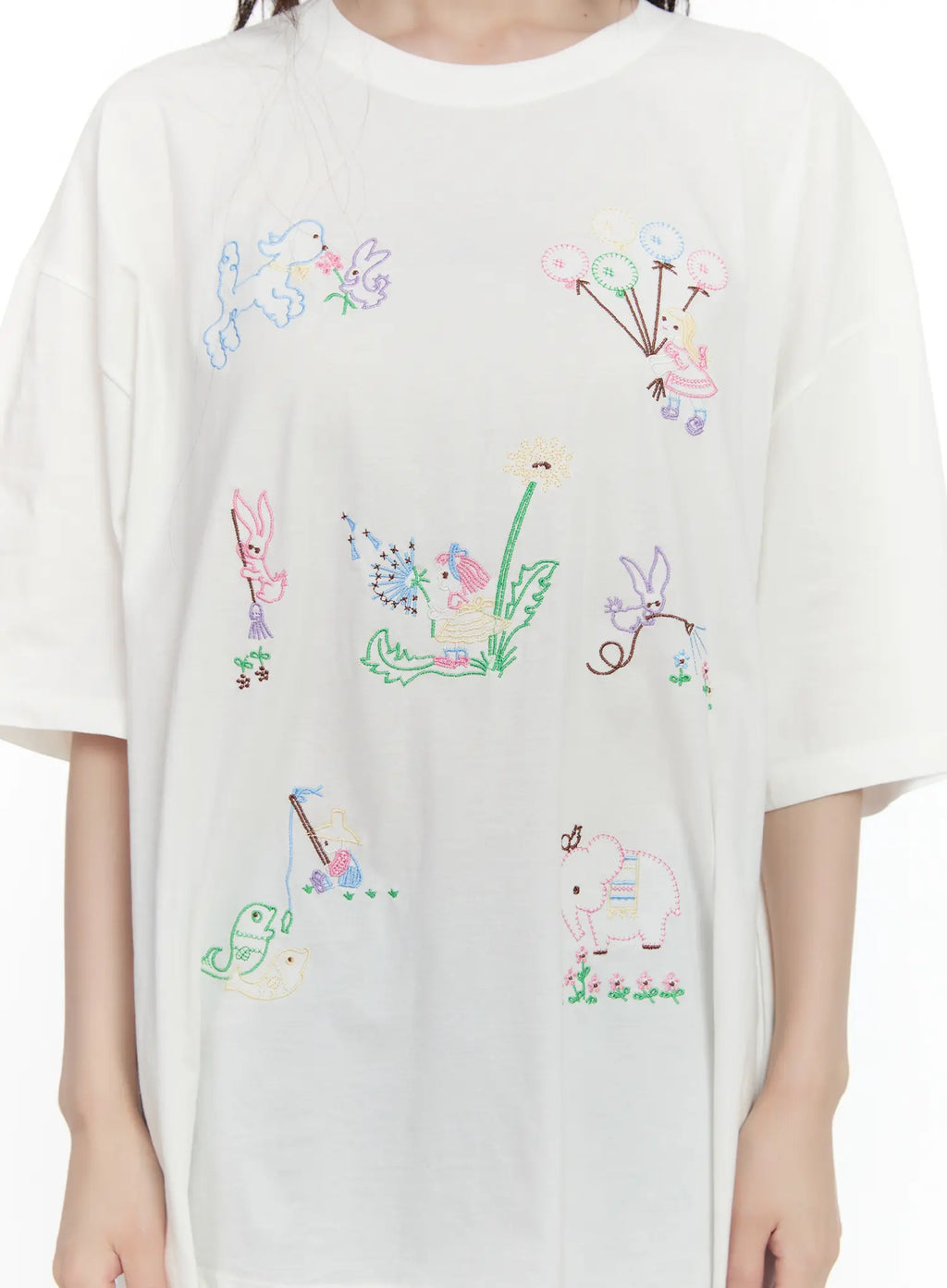 Whimsical Embroidered Oversized T-Shirt CL507