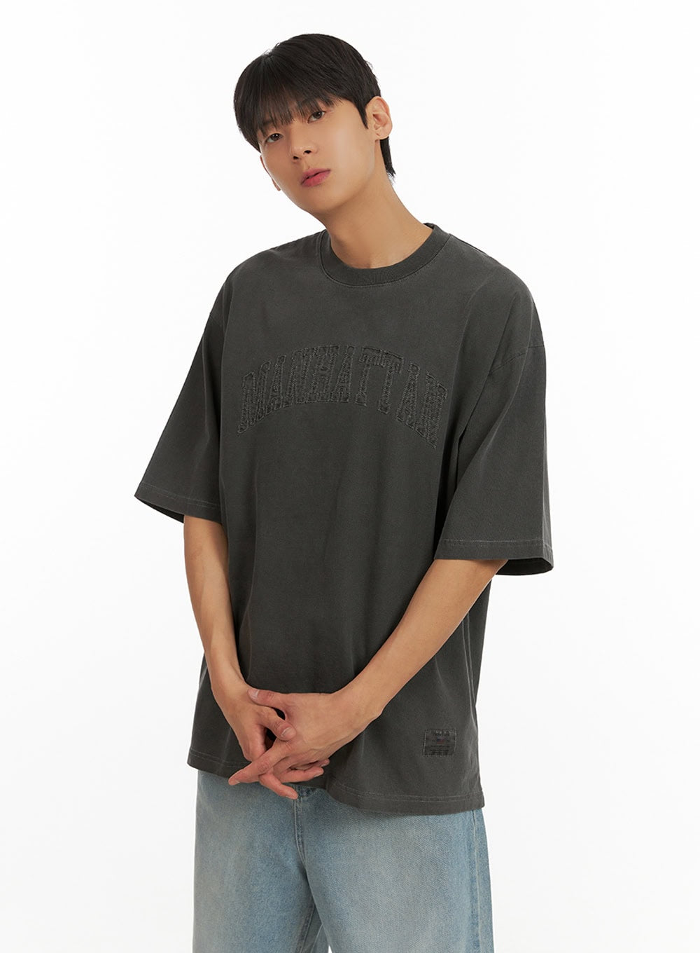 Men's Stitched Lettering T-Shirt IU419