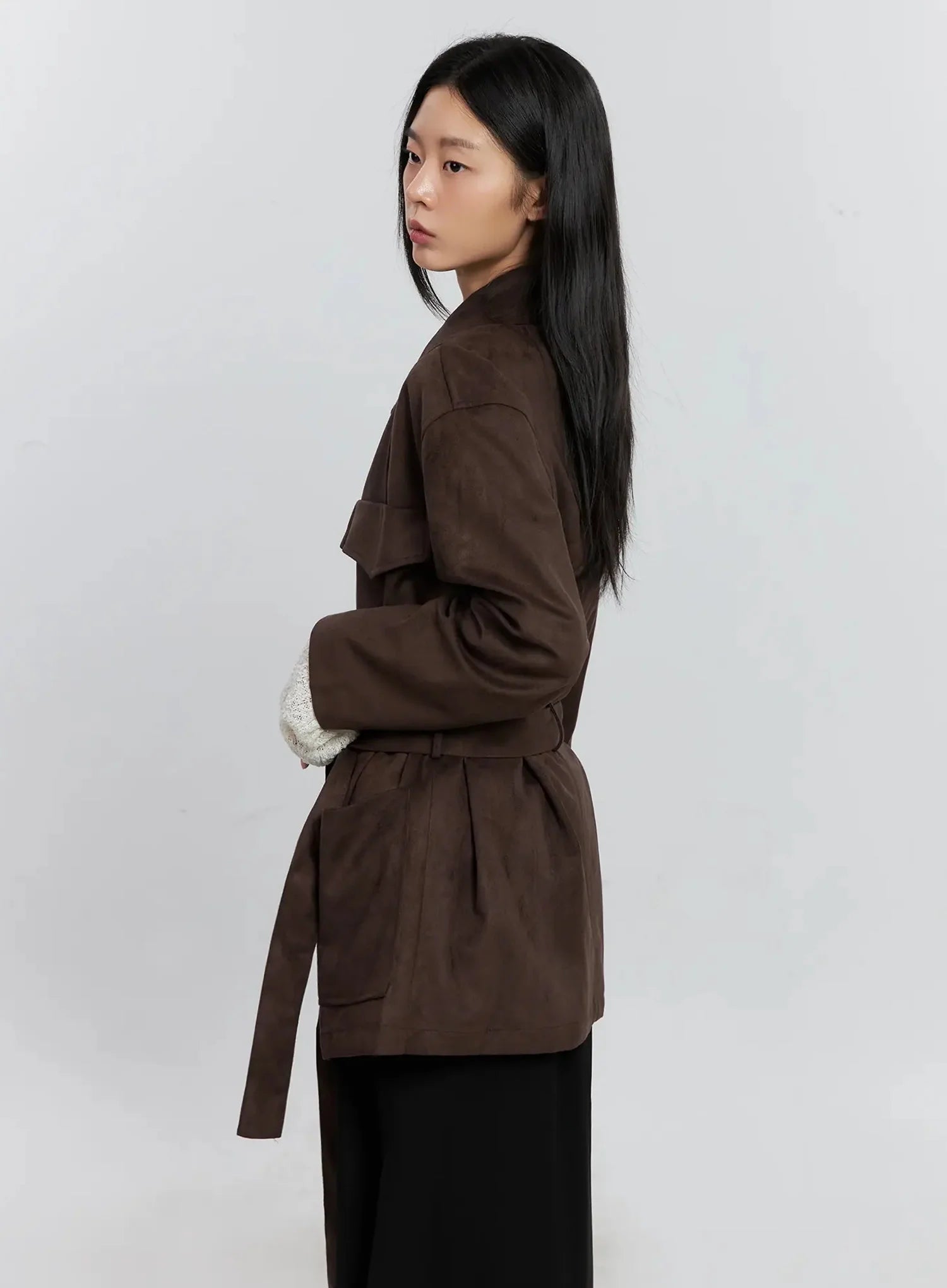 Suede-Style Button-Up Jacket IS515